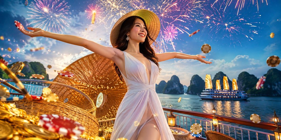 Phong cảnh Vịnh Hạ Long và người chơi trực tuyến